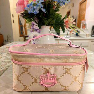 {Juicy Couture} Rare Mesh-Top Y2K Beige and Pink Cosmetic Travel Bag & Bottle